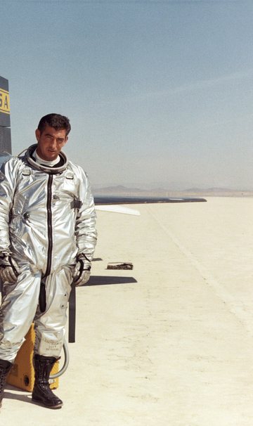 Michael J. Adams beside X-15 ship number one