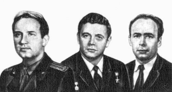 The crew of Soyuz 11: Georgy Dobrovolsky, Vladislav Volkov, and Viktor Patsayev